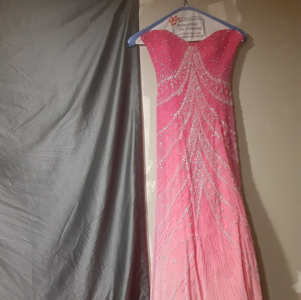Formal hand beaded strapless long dress